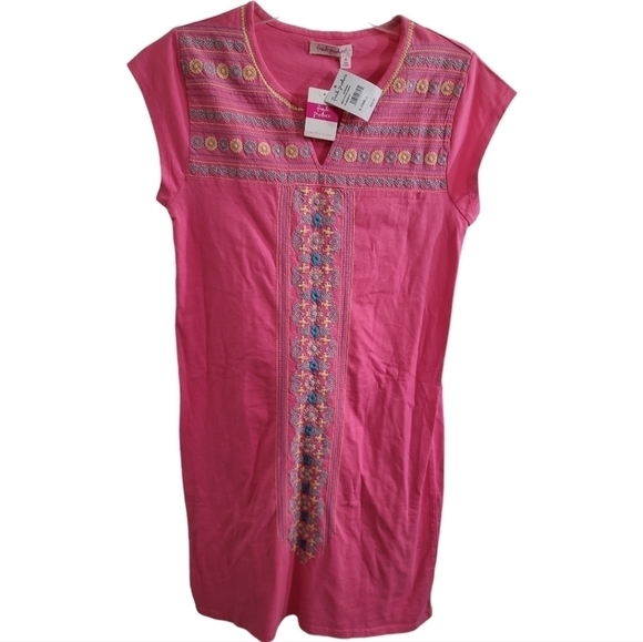NWT Fresh Produce Baja Kayda Dress Flamingo Pink Embroidered Jersey Knit Cotton - Picture 2 of 6